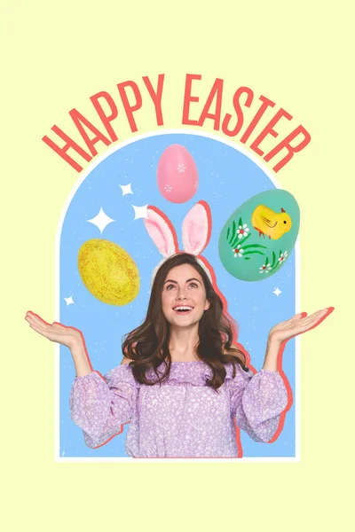 Conceptual Photo Collage Girl Raise Hands Praise God Holy Easter — Stock Photo, Image