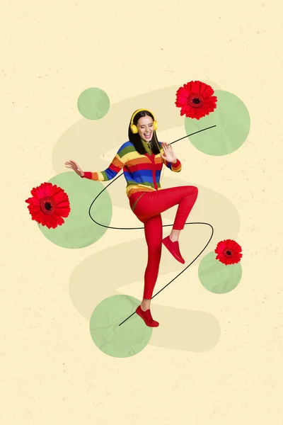 Δημιουργική Σχεδιασμένο Πανό Έργο Τέχνης Της Ενεργητικός Hipster Κορίτσι Χορό — Φωτογραφία Αρχείου