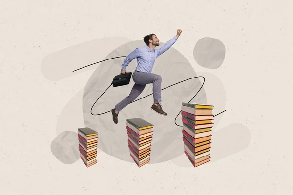 Creative Composite Photo Collage Young Businessman Running Studying More Get — Stock Photo, Image