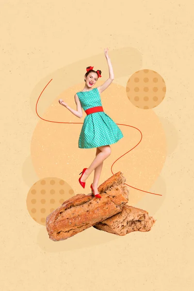 Foto Criativa Propaganda Jovem Descuidado Senhora Dançando Usar Saia Retro — Fotografia de Stock