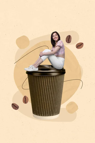 Vertikal Kreatif Kolase Ilustrasi Poster Gambar Gadis Cantik Memerintahkan Latte — Stok Foto