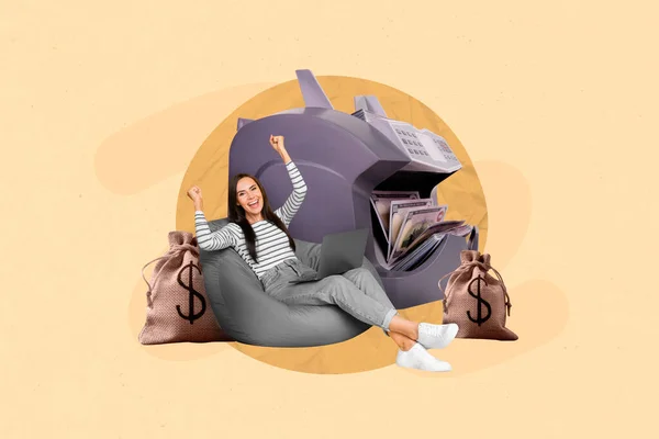 Composite Creative Collage Young Business Lady Finance Manager Celebrate High — Stock Photo, Image