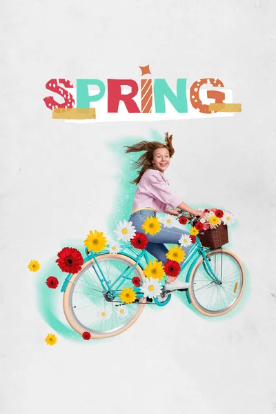 Tini Lány Lovaglás Virágos Díszített Kerékpár Megfelelnek Tavaszi Nyaralás Kalandok — Stock Fotó