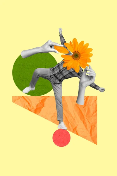 Collage Kunstwerk Grafiken Bild Der Arme Wählen Blütenblätter Kerl Kopf — Stockfoto