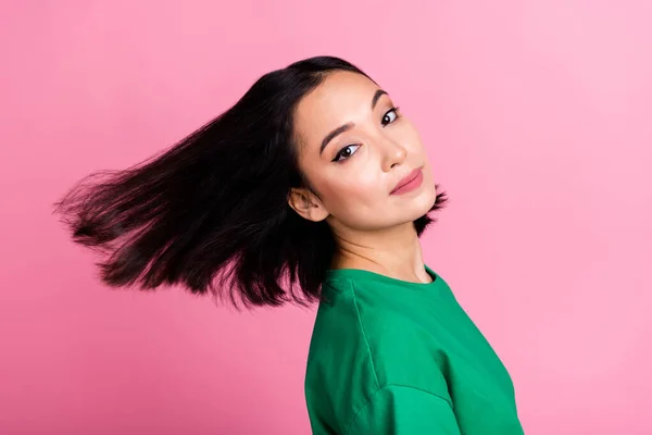 Profilfoto Von Wunderschönen Philippinischen Person Fliegende Haare Neue Frisur Isoliert — Stockfoto