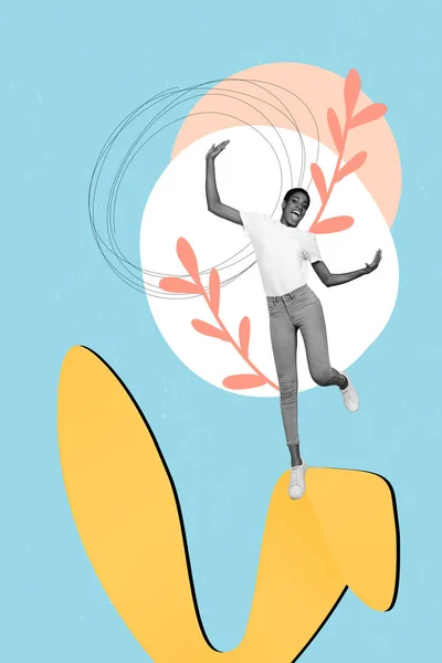 Criativa Abstrato Colagem Modelo Gráficos Imagem Funky Senhora Andando Saltando — Fotografia de Stock
