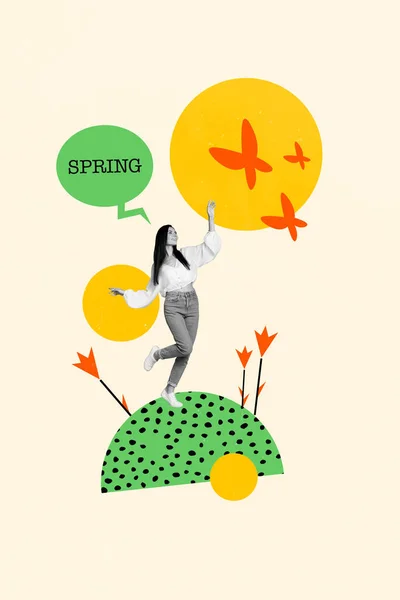 Kreatywny Sztandar Graficzny Plakat Collage Młodej Pięknej Pani Mają Spacer — Zdjęcie stockowe