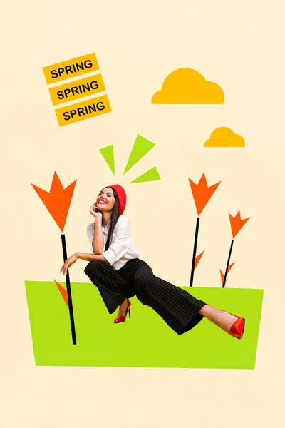 Creative Artwork Composition Collage Stunning Woman Posing Isolated Wonderful Spring — Stock Photo, Image
