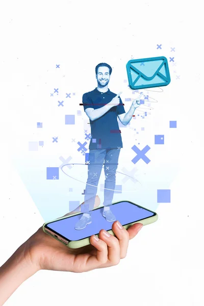 Holographic Guy Smartphone Interface Application Show Unread Message Remind Answer — Stock Photo, Image