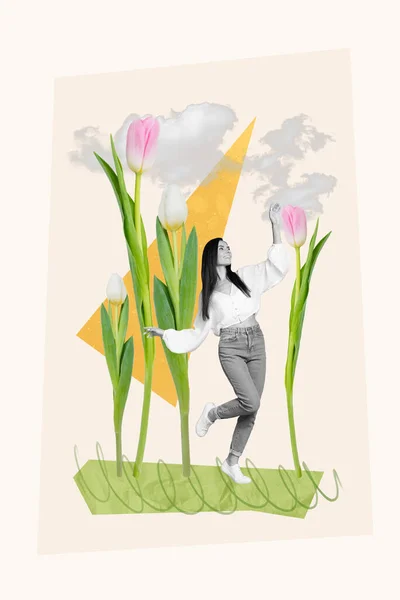 Soyut Sanat Eserleri Kolajı Rüya Gibi Bir Bayanın Yürüyen Çiçek — Stok fotoğraf