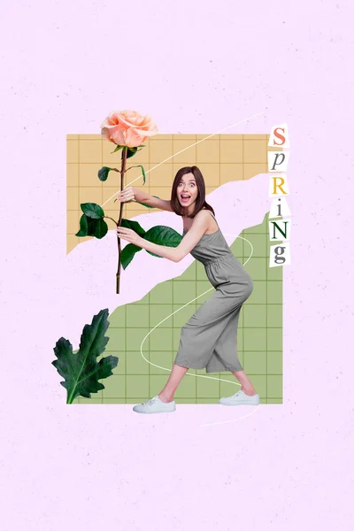 Çılgın Funky Genç Bayan Sanat Grafikleri Kolajı Bahar Mevsimi Satışının — Stok fotoğraf