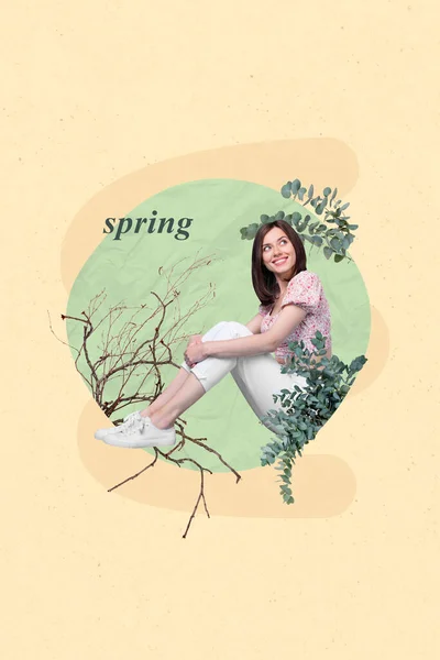 Magazine Artwork Image Collage Dream Dreamy Lady Sitting Green Tree — Stock Photo, Image