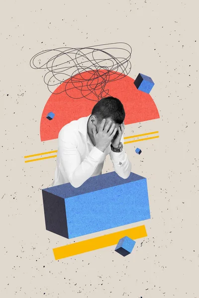 Collage Illustraties Grafisch Beeld Van Gestresste Depressieve Man Met Psychologische — Stockfoto
