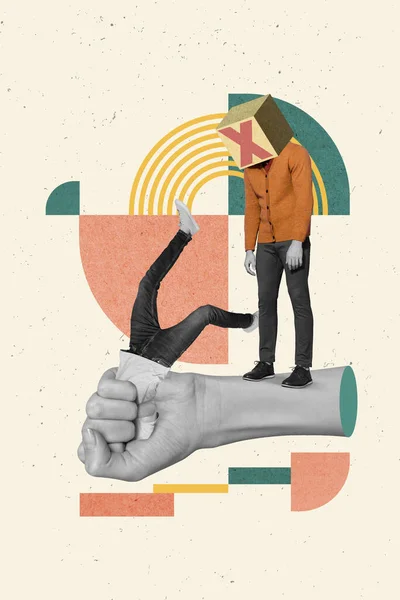 創造的な3D写真アートワークグラフィックスコラージュ腕を引くの絵画ストレスの男孤立した図面の背景 — ストック写真