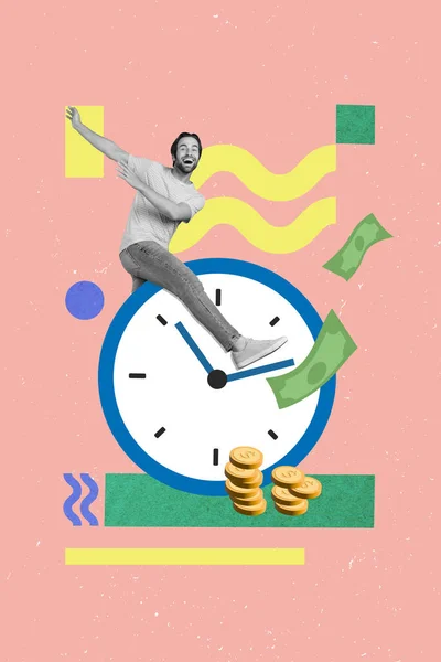 Criativa Imagem Colagem Propaganda Tempo Gestão Engraçado Cara Finanças Recolher — Fotografia de Stock