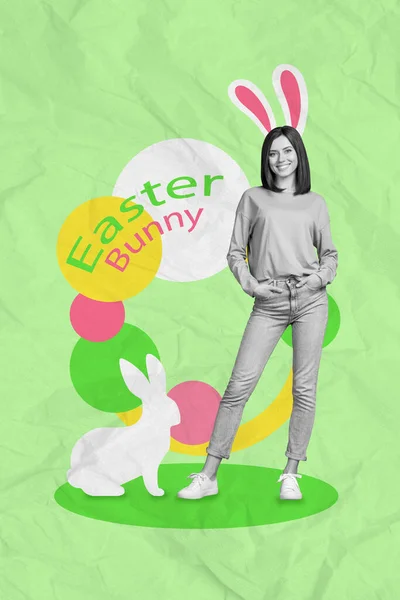 Poster Kreative Broschüre Ostern Feiertag Feier Collage Von Jungen Attraktiven — Stockfoto