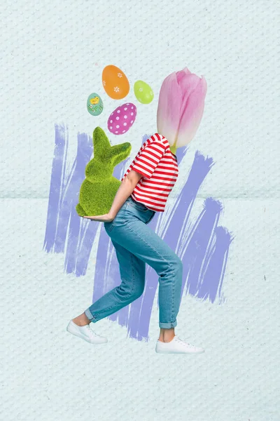 Vertikale Kreative Collage Kunstwerk Foto Von Inkognito Kopflose Mädchen Blume — Stockfoto