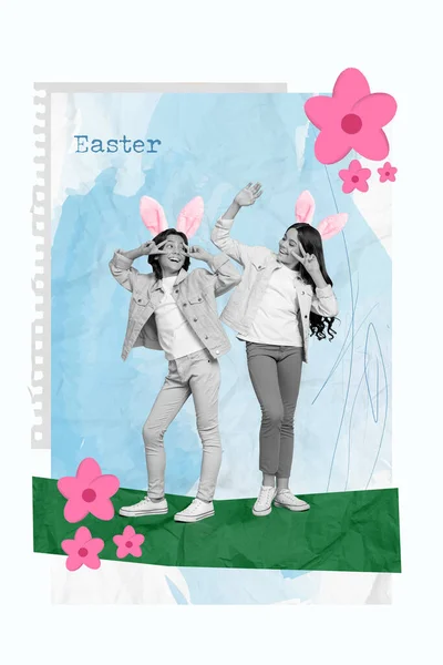 Frühling Saison Collage Kunstwerk Von Zwei Kleinen Freunden Verbringen Zeit — Stockfoto