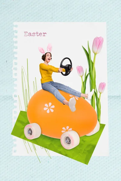 Creative Greeting Card Collage Artwork Sketch Drawn Colored Orange Egg — Stock Photo, Image