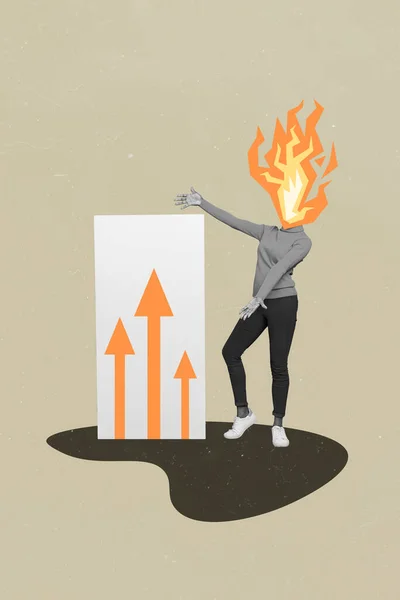 Üzletasszony Tűzzel Fején Mutatja Utolsó Jövedelmi Statisztikák Nagy Haladás Válság — Stock Fotó
