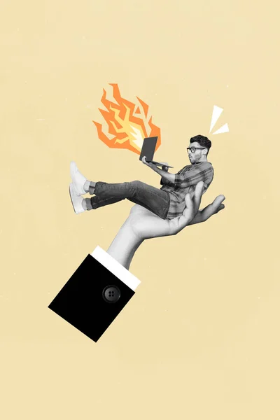 Kreatywny Obraz Kolaż Szkic Obraz Sprytny Człowiek Nerd Używać Nowoczesny — Zdjęcie stockowe