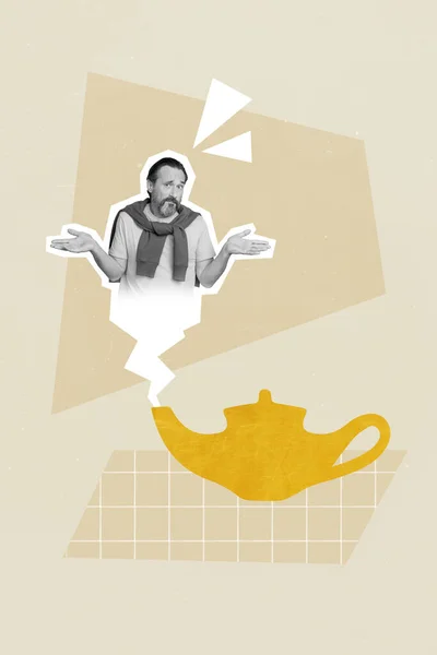 学院3D图像素描海报阿拉丁男子迪斯尼英雄喝美味美味的茶孤立的油漆背景 — 图库照片
