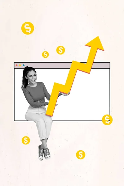 Collage Vertical Foto Comerciante Optimista Chica Empresario Empresario Sitio Web —  Fotos de Stock