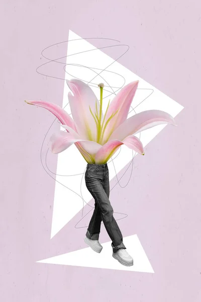 Collage Poster Créatif Magazine Personne Insolite Avec Danse Corps Lys — Photo
