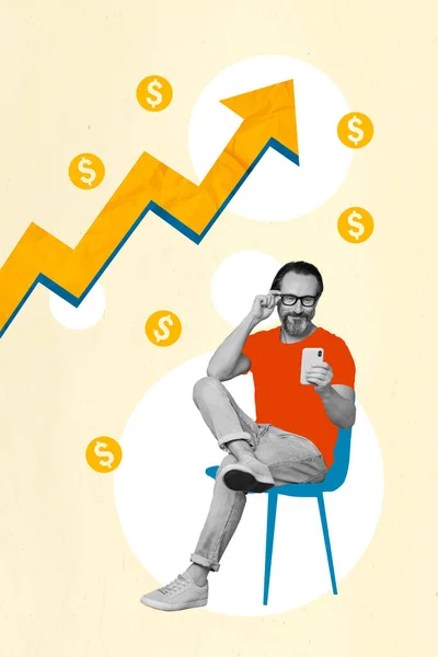 Δημιουργικό Κολάζ Αφίσα Πανό Του Επιτυχημένου Οικονομολόγος Άνθρωπος Συνέχεια Εκκίνηση — Φωτογραφία Αρχείου