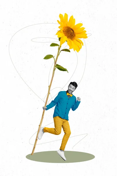 创意横幅海报拼贴时尚小伙子庆祝8月8日送花送花菊花给女朋友 — 图库照片