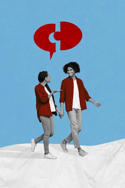 Modèle Créatif Collage Image Deux Personnes Gars Dame Ont Valentine — Photo