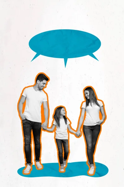 Modelo Design Colagem Três Pessoas Família Pais Jovens Mãos Segurar — Fotografia de Stock