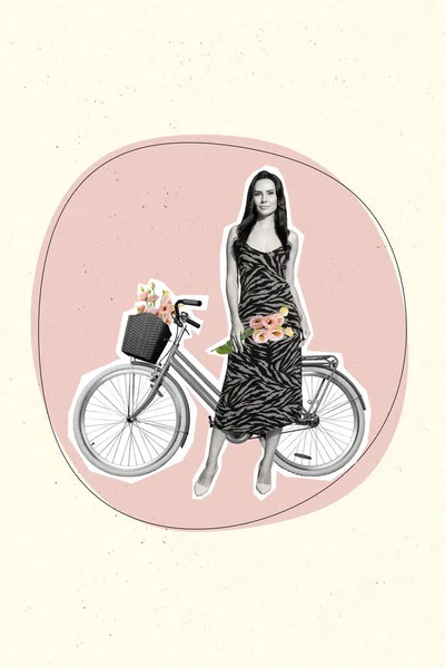 Exklusive Magazin Bild Skizze Collage Bild Der Dame Mit Blumen — Stockfoto