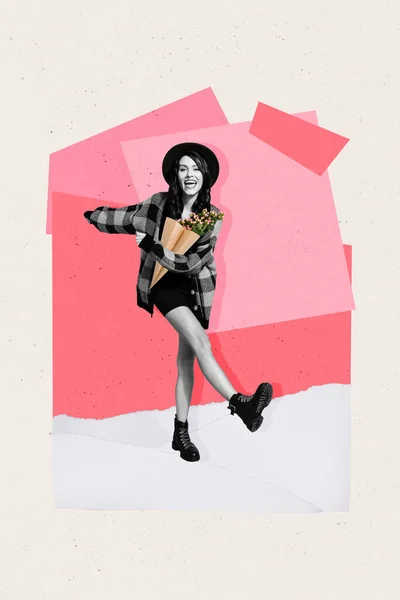 Creative Abstract Template Graphics Collage Image Carefree Lady Getting Февраля — стоковое фото