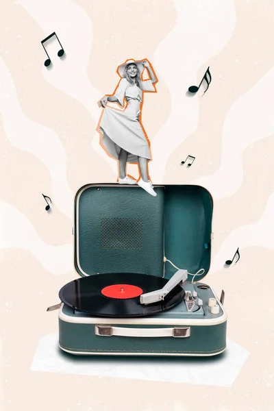 Kolaj Fotoğrafı Retro Parti Vintage Gramofon Pikabını Dinle Vinil Plaka — Stok fotoğraf