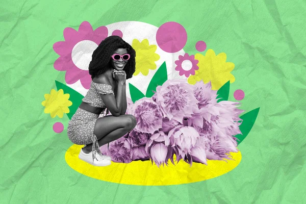 Kreative Collage Bild Von Positiven Mini Schwarz Weiß Effekt Mädchen — Stockfoto