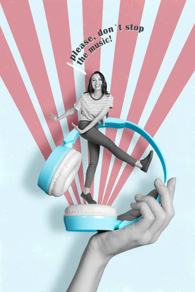 Créatif Magazine Collage Image Drôle Souriant Dame Demandant Pas Arrêter — Photo
