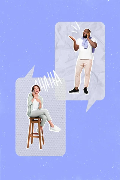 Collage Foto Immagine Illustrazione Immagine Poster Due Persone Positive Che — Foto Stock