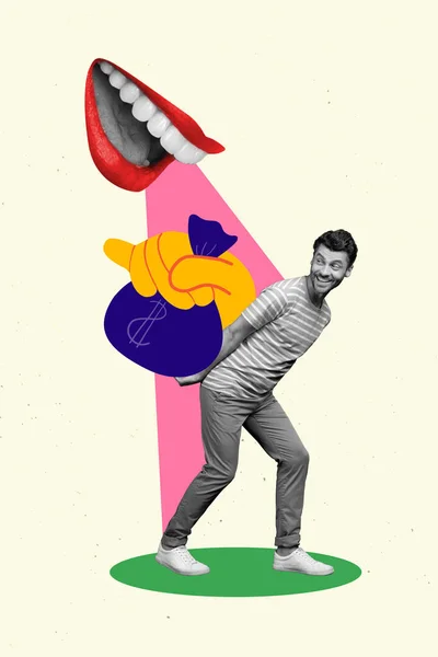 Retro Abstrakcyjne Twórcze Grafiki Szablon Kolaż Funky Zabawny Facet Niosąc — Zdjęcie stockowe