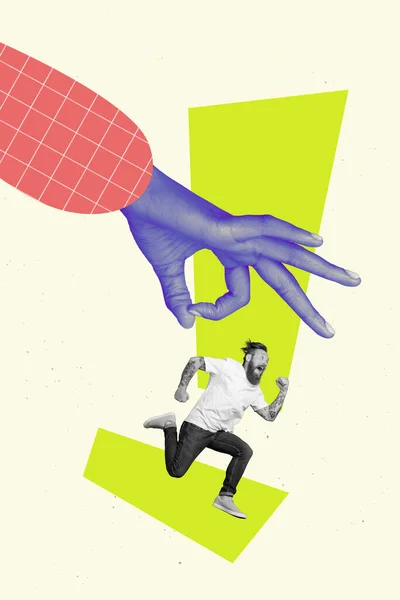 Artwork Magazin Collage Bild Von Großen Arm Fingern Laufen Kerl — Stockfoto