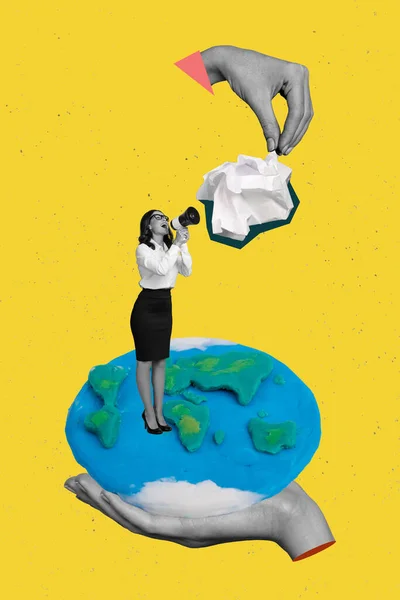 행성의 환경을 달라고 요청하는 여성의 콜라주 — 스톡 사진
