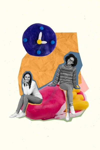Verbundkunstwerk Minimale Vorlage Collage Werbung Nacht Zeit Mädchen Lieferung Ungesundes — Stockfoto