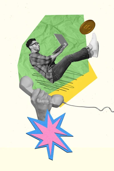 Creatieve Retro Magazine Collage Beeld Van Funky Onder Indruk Guy — Stockfoto