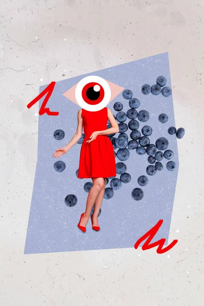 Kolaż Pinup Pop Retro Szkic Obraz Śmieszne Lady Oko Zamiast — Zdjęcie stockowe