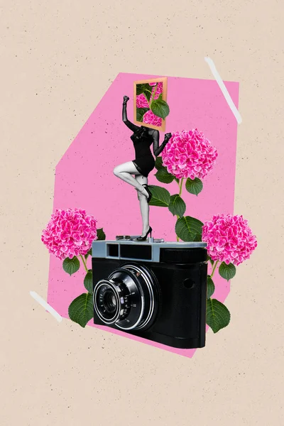 Vertical Collage Image Mini Black White Effect Girl Photo Frame — Stock Photo, Image