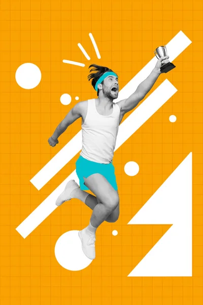 Creatieve Kleurrijke Tekening Collage Van Gekke Jonge Professionele Atleet Guy — Stockfoto
