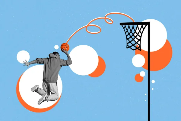 Disegno Creativo Pittura Collage Filtri Bianchi Neri Giovane Giocatore Basket — Foto Stock