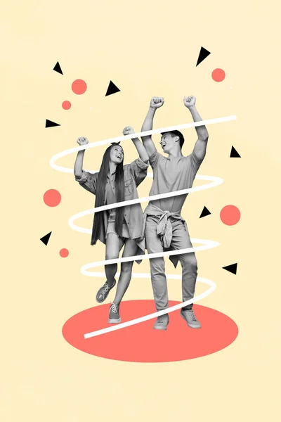 Creatieve Trend Collage Van Dansen Jongeren Vriend Vriendin Veel Plezier — Stockfoto