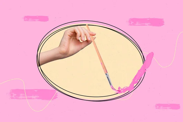 ピンク色を描く創造性ブラシのフォトバナーの概念的なコラージュ趣味の傑作イラストの画像は 塗装背景に隔離 — ストック写真