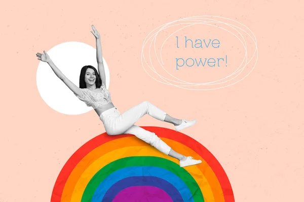 Gökkuşağı Renklerinde Oturan Lezbiyen Kız Biseksüel Toplum Hakları Sanat Kolajını — Stok fotoğraf